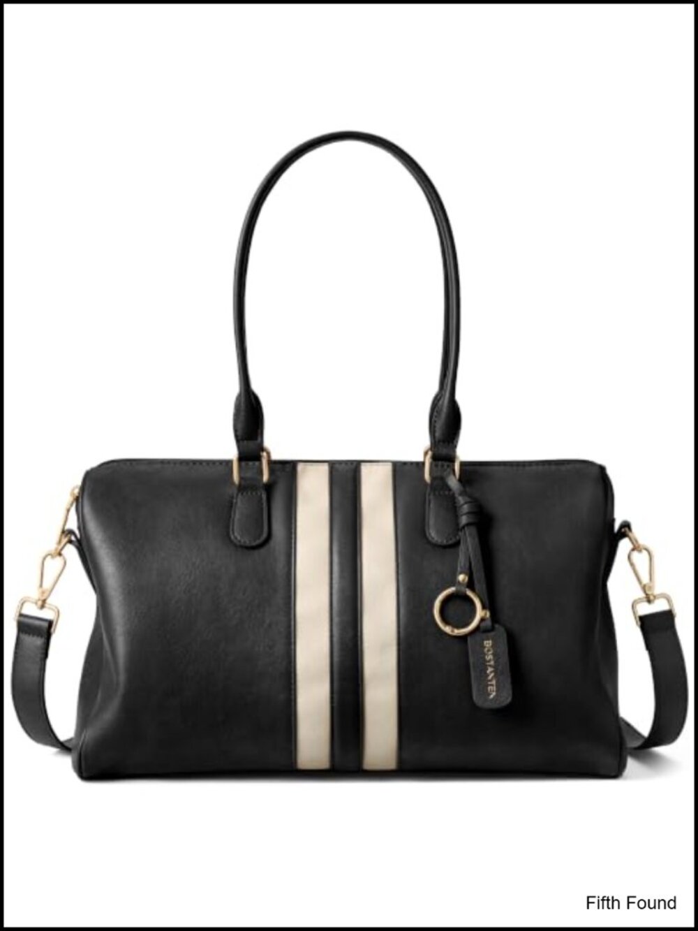 Large Satchel Handbag Vegan Leather Striped Adjustable Strap